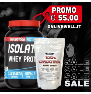 BOX KIT PROMO ISOLATED WHEY PRONUTRITION 900 GR E 100% CREATINA MESH STAK NUTRITION 500 GR